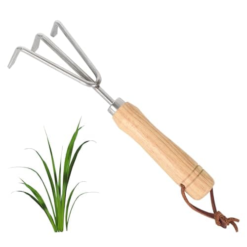 Image of Hand Cultivator 3 Pronged, Stainless Steel Garden Hand Held Claw Rake, 3 Prong Garden Hoe, Three-Tined Garden Claw, Garden Hand Cultivator, Compact and Sturdy, Wooden Handle, 27 CM