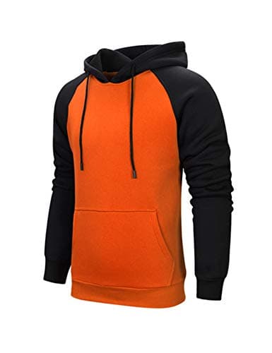 Image of MANLUODANNI Men's Pullover Hoodies Hooded Sweatshirt Patchwork Top Casual Hoody with Kangaroo Pocket Orange L