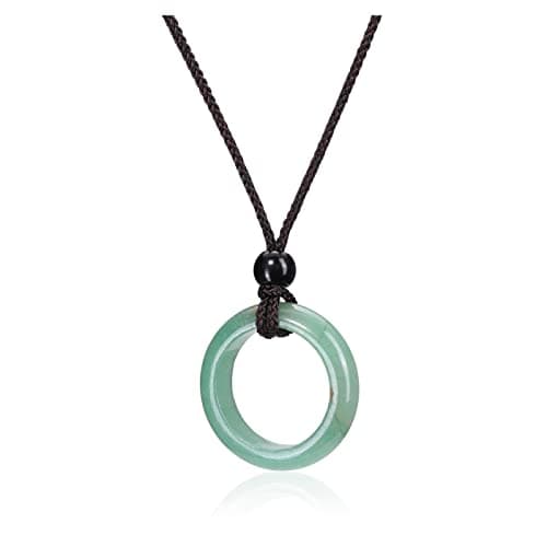 Image of Jovivi Healing Crystal Pendant Necklace Women Natural Green Aventurine Crystals Gemstones Quartz Round Stone Cord Necklace Adjustable Jewellery Gifts Men