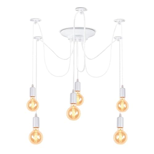 Image of iDEGU Modern and Retro Pendant Light, 6 Arms DIY Spider Chandelier Creative Adjustable 150CM Vintage Ceiling Pendant Lamp Fixture with E27 Socket, White (6 Lights)