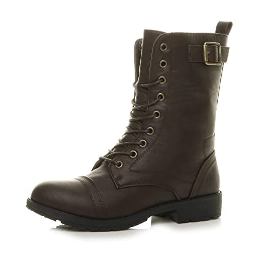 Image of AJVANI flat low heel lace up zip combat military ankle boots size 3 36
