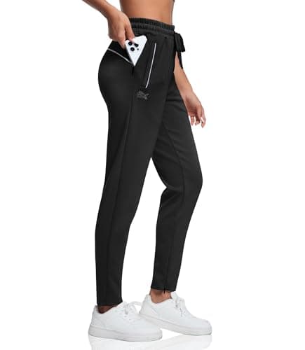 Image of BROKIG Womens DriZip Gym Joggers Running Trousers,Mid Waist Casual Sports Tracksuit Bottoms Soft Sweatpants Jog Pants (Small,Black)