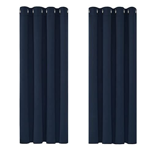 Image of Deconovo Curtains for Living Room Solid Thermal Insulated Curtains Eyelet Blackout Curtains for Bedroom 46 x 54 Inch Navy Blue 1 Pair