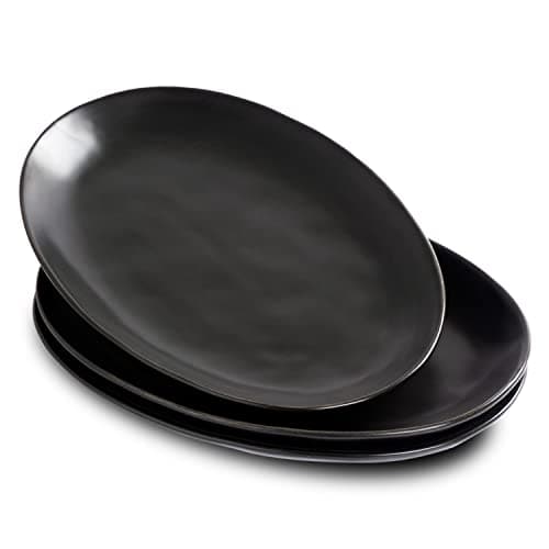 Image of Magclay Porcelain Serving Platters, 12 Inch Large Serving Trays, Oval Serving Plates for Dessert Appetizers Meat/Entertaining/Party, Set of 3, Matte Black