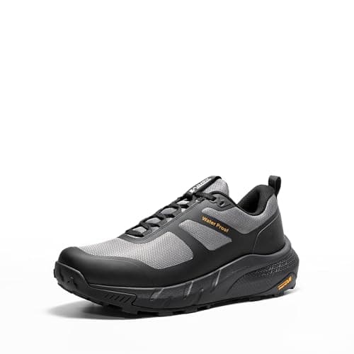 Image of NORTIV 8 Men's Waterproof Hiking Shoes Lightweight Trekking Walking Fashion Sneakers with Arch Support for Camping Tennis Outdoor Training StreamRunner,Size 8,Black/Grey,NMUMHI2505