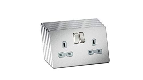 Image of Screwless 13A 2G DP switched socket - Brushed chrome with grey insert