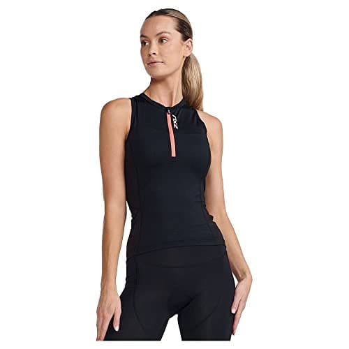 Image of 2XU Women's Aero Tri Singlet Tank Top, Black/Hyper Coral, L