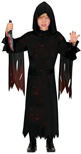 Image of FIESTAS GUIRCA Hooded Assassin Fancy Dress for Boys - Black Killer Robe Kids Costume - Boys Halloween Costumes 7-9 years