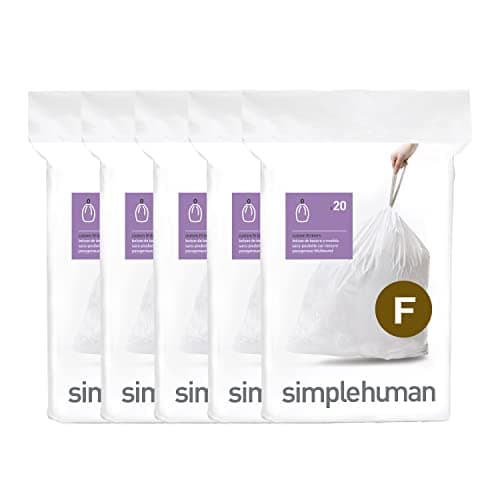 Image of simplehuman Code F 100 Liners, 50% Recycled Custom Fit Bin Bags in Dispenser Packs, Durable Drawstring Tie Handle, 25-30L, White
