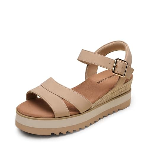 Image of DREAM PAIRS Wedge Sandals for Women Espadrille Platform Sandals Open Toe Ankle Strap Low Wedges Heel Comfortable Sandals for Summer,Size 7.5,Nude,SDWS26012W