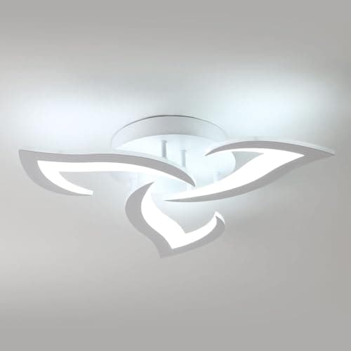 Image of SENQIU Modern LED Ceiling Light, 36W LED Ceiling Lights with 3 Petal-Shaped Lamp, 6500K Cool White, Acrylic Leaf Chandelier Lighting Fixture for Bedroom, Living Room, Office, White
