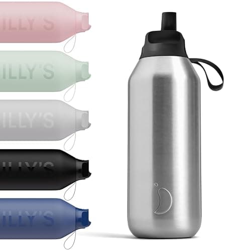 Image of Chilly's Series 2 Flip Water Bottle with Sports Flip Lid, 90% Recycled Stainless Steel - Stainless Steel, 500ml