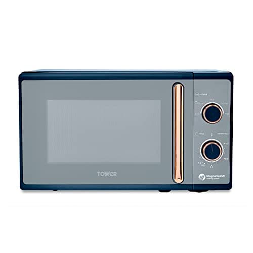 Image of Tower Cavaletto Manual Microwave with 5 Power Levels and 35 Minute Timer, 800W, 20L, Midnight Blue & Rose Gold, T24038MNB