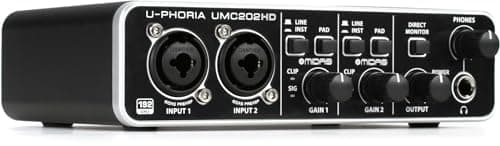 Image of Behringer UMC202HD Audiophile 2x2, 24-Bit/192 kHz USB Audio Interface with Midas Mic Preamplifiers | For Recording Microphones and Instruments