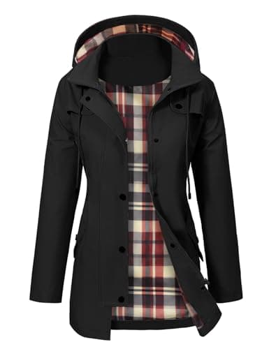 Image of UMIPUBO Womens Waterproof Jackets Long Raincoat Hooded Rain Coats Jacket Ladies Outdoor Windbreaker Long Breathable Windproof Jacket with Pockets Functional Walking Camping Hiking (Black, XL)