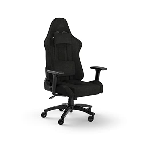 Image of Corsair TC100 RELAXED Gaming Chair - Fabric - Racing-Inspired Design - Lumbar Pillow - Detachable Memory Foam Neck Pillow - Adjustable Seat Height - Adjustable Armrests - Black