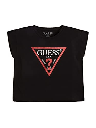 Image of GUESS Girls' Big Foil Print Logo Organic Stretch Jersey Short Sleeve T-Shirt
