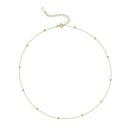 Image of Minimalist Ball Bead Choker Sterling Silver Necklace for Women Teen Girls Satellite Beaded Adjustable Chain Layering Simple Chokers 18K Gold Plated