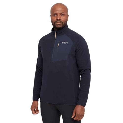 Image of OEX Men’s Braewick Half Zip Fleece with 100% Recycled Fabric & Zipped Chest Pocket, Soft, Lightweight & Active FitTechnical Midlayer Pullover (UK, Alpha, XL, Regular, Regular, Navy)
