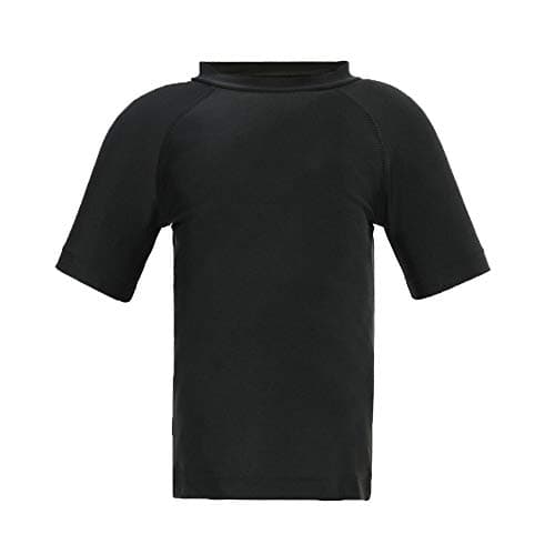 Image of LACOFIA Boys Short Sleeve Rash Vest Kids Sun Protection Swimsuit Children Rash Guard Quick Drying Black 11-12 Years
