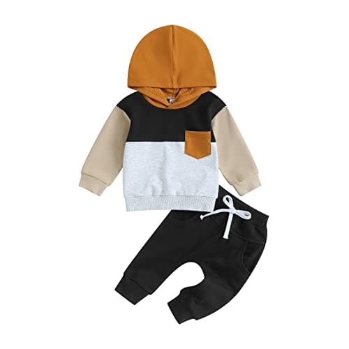 Image of Geagodelia Toddler Baby Boy Clothes Outfits Long Sleeve Hooded Tracksuit Hoodies Sweatshirt Fall Winter Jumper Trouser Set (A-Black, 2-3 Years)