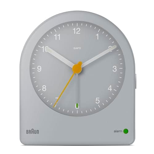 Image of Braun Classic Analogue Alarm Clock with Snooze and Continuous Backlight, Quiet Quartz Movement, Crescendo Beep Alarm in Grey, model BC22G