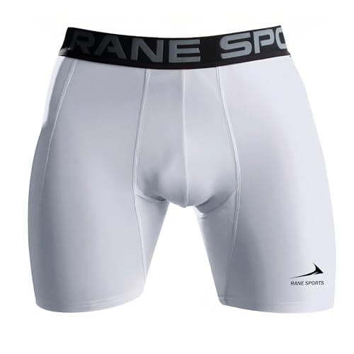Image of Rane Sports Mens Compression Shorts Gym Running Base Layer Shorts Tights Breathable Fitness Workout Yoga Shorts with Phone Pockets White L