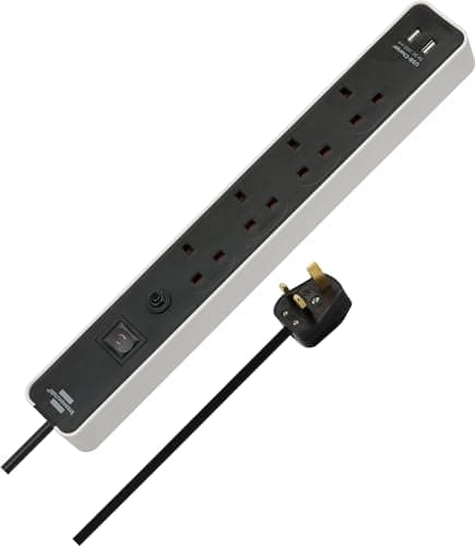 Image of Brennenstuhl Ecolor FB Extension Socket with USB-Charger and Safety Fuse Button 13A SASO 4-Way 2xUSB 3m H05VV-F 3G1.5 White/Black *GB*