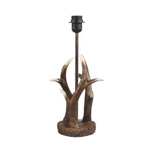 Image of Happy Homewares Traditionally Designed Antler Resin Table Lamp Base in a Rustic Bronze Finish with Mini Tree Trunk Round Base | 1 x E27 | 41cm Height