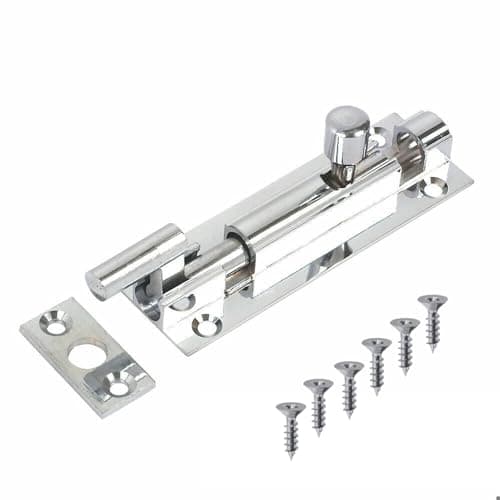 Image of Door Bolts Polished Chrome Barrel Side Lock 50mm Naked Door Latch with Screws Tower Bolt Locks for Bedroom Bathroom Toilet Shed Gate Cupboards and Cabinets Pack of 1.