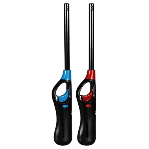 Image of OBD 2 x Refillable BBQ Lighter Safety Gas Adjustable Flame Windproof Candle Lighter Ideal for Kitchen Barbecue Cooking Camping Fireworks (Assorted Colors)