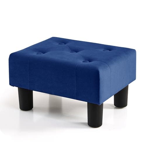 Image of BRIAN & DANY Small Foot Stool, Velvet Footstool with Legs, Footstools for Living Room, Ottoman Footrest Extra Seating for Entryway, Blue