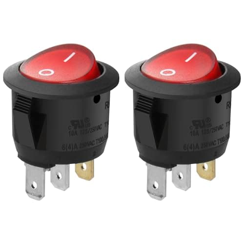 Image of Heschen Round Rocker Switch ON-OFF SPST 3 Terminals Red light 10A 250VAC 2Pack