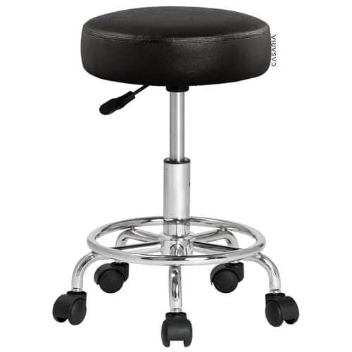 Image of CASARIA® Rolling Stool | Height-Adjustable | 10cm Padding | 360° Swivel | 51-65cm Seat Height | Footrest | Stylish Office and Kitchen Stools | Ergonomic Work Stool | Black