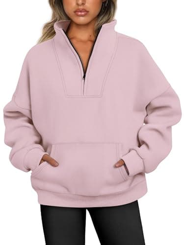 Image of Jhsnjnr Womens Quarter Zip Jumper Solid Color Fleece Pullover Sweater Oversized Half Zip Sweatshirt