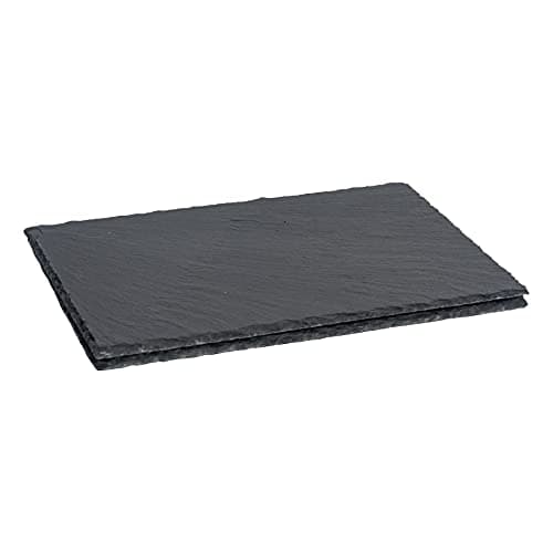 Image of Argon Tableware Slate Serving Platter - Rectangle - 30 x 20cm - Pack of 2 - Black Natural Slate Rustic Raw Cut Serving Platter Fruit Savoury Placemat Cheese Board with Soft Padded Feet