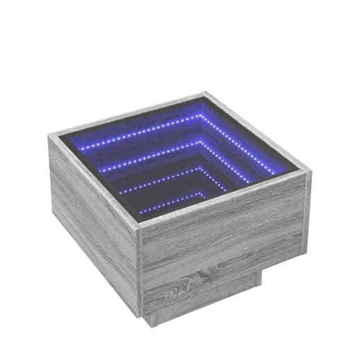 Image of RCODSSK RGB LED Side Table with Infinity Mirror, Grey Bedside Cabinet 40x40x30 cm, Engineered Wood Nightstand with Adjustable Lights