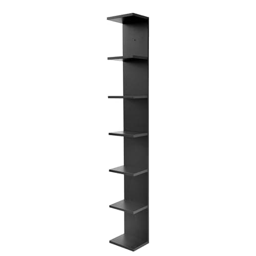 Image of PHOENANCEE Solid Wood, 7 Tier Wall Shelf Unit, Vertical Shelf,Organizer Tall Tower Design Decorative Wall Mount Shelving for Home, Bedroom,Office Decor, Black