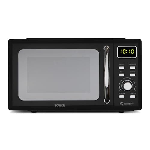 Image of Tower Digital Microwave with Sleek Mirror Door, 800W, 20L, Black & Chrome, T24041BLK