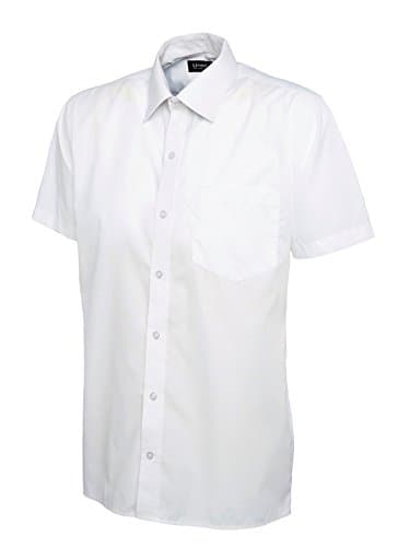 Image of 247-Clothing Mens Classic Short Sleeve Shirt Poplin Office Casual Easy Care Colours (17 Collar, White)