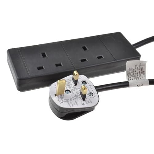 Image of kenable 2 Gang UK 13A Trailing Socket Mains Power Extension Lead Black 2m | BS1363/A Certified | Tamper-Proof Screws | 2 Way Plug Outlet Extender Cable