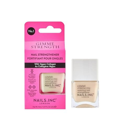 Image of Nails Inc Gimme Strength Nail Treatment, Restoring Strengthener, Vegan Collagen, Shimmering Nail Highlighter, Durable & Strong Nails, Promote Nail Health, Cruelty Free, Vegan, 14 ML