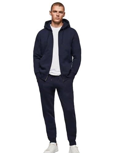 Image of BRAND KRUZE Mens Tracksuit Set Long Sleeve Zip Up Hoodie and Casual Cotton Regular Fit Joggers Set KZMS140 TRACKSUIT NAVY XL