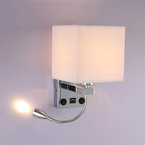 Image of ALLOMN Bedside Wall Light, LED Reading Wall Lamp Modern Polished Chrome Walls Lamp with Adjustable Gooseneck Spotlight, Double Switches Walls Sconce with USB Port to Charge E27 (with USB, 1 PCS)