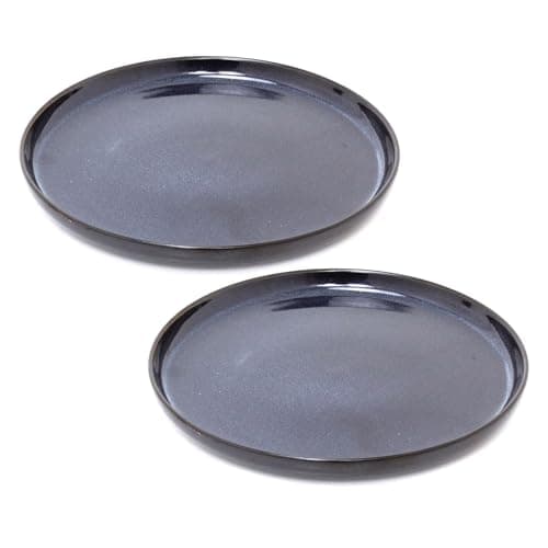 Image of Set of 2 Blue Reactive Glaze Stoneware Plates | Blue Ceramic Side Plates | Microwave & Dishwasher Safe Dinnerware - 21cm