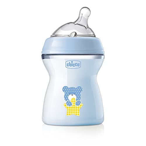 Image of Chicco Natural Feeling Anti-Colic Bottle 2 Months + 250 ml, Soft and Flexible Silicone Teat Feeding Bottle Suitable for Mixed Breastfeeding Medium Flow Blue