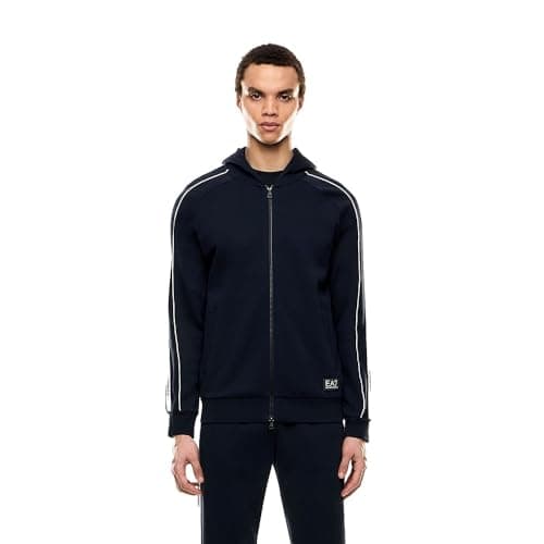 Image of EA7 Emporio Armani 7M000973 Logo Series Full Zip Hoodie Cotton Plush, Armani Blue, XXL