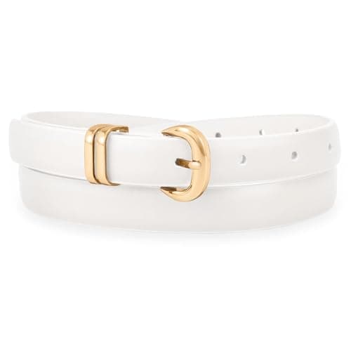 Image of WHIPPY Skinny Leather Belts for Women with Gold Buckle Fashion Ladies Thin Leather Belts for Jeans Dresses Trousers Retro Women's Thin Waist Belts, White M:32"-37"