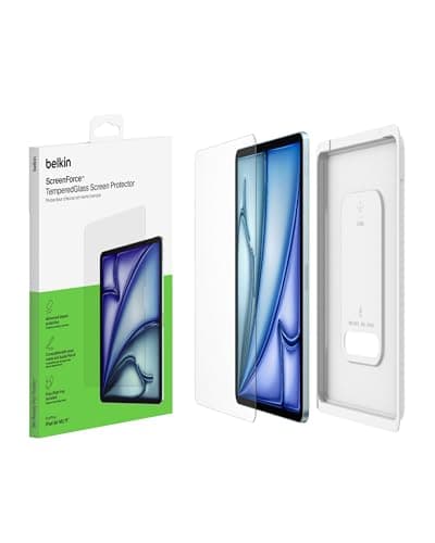 Image of Belkin ScreenForce TemperedGlass screen protector for iPad Air 11-inch, 9H hardness rating tempered glass, 0.33mm thin, scratch-resistant with easy installation, compatible with case and Apple Pencil