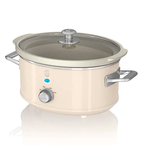 Image of Swan Retro Slow Cooker with 3 Temperature Settings, Keep Warm Function, Removable Dishwasher Safe Pot, Up to 4 Portions, 3.5L, 200W, Retro Cream, SF17021CN
